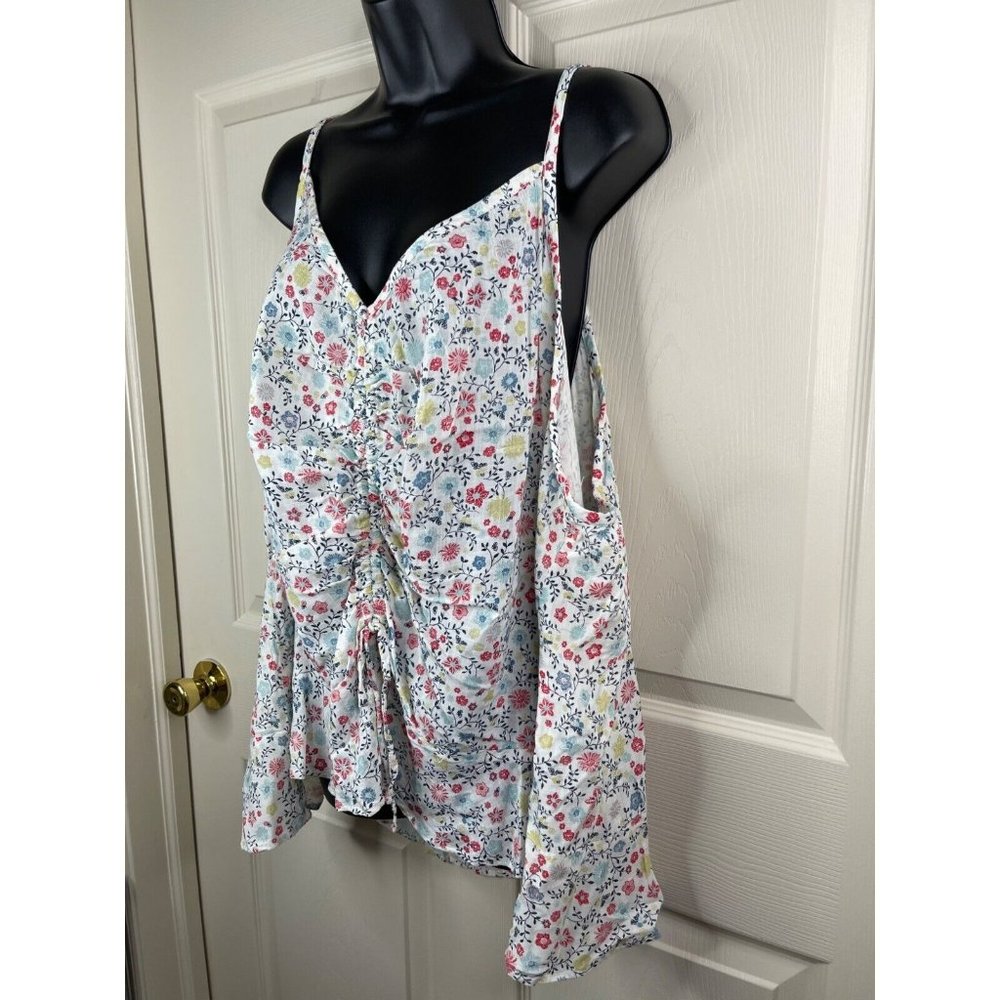 Sonoma Tank Top Womens Plus Size 3X White Floral Shirred Front Rayon NWOT V Neck - Picture 4 of 10